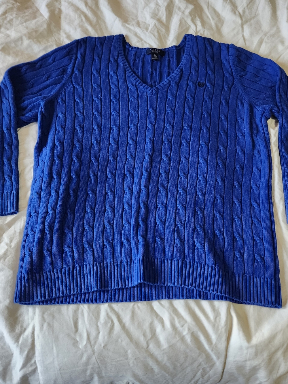 Chaps Women V-Neck Cable Knit Sweater - Blue
